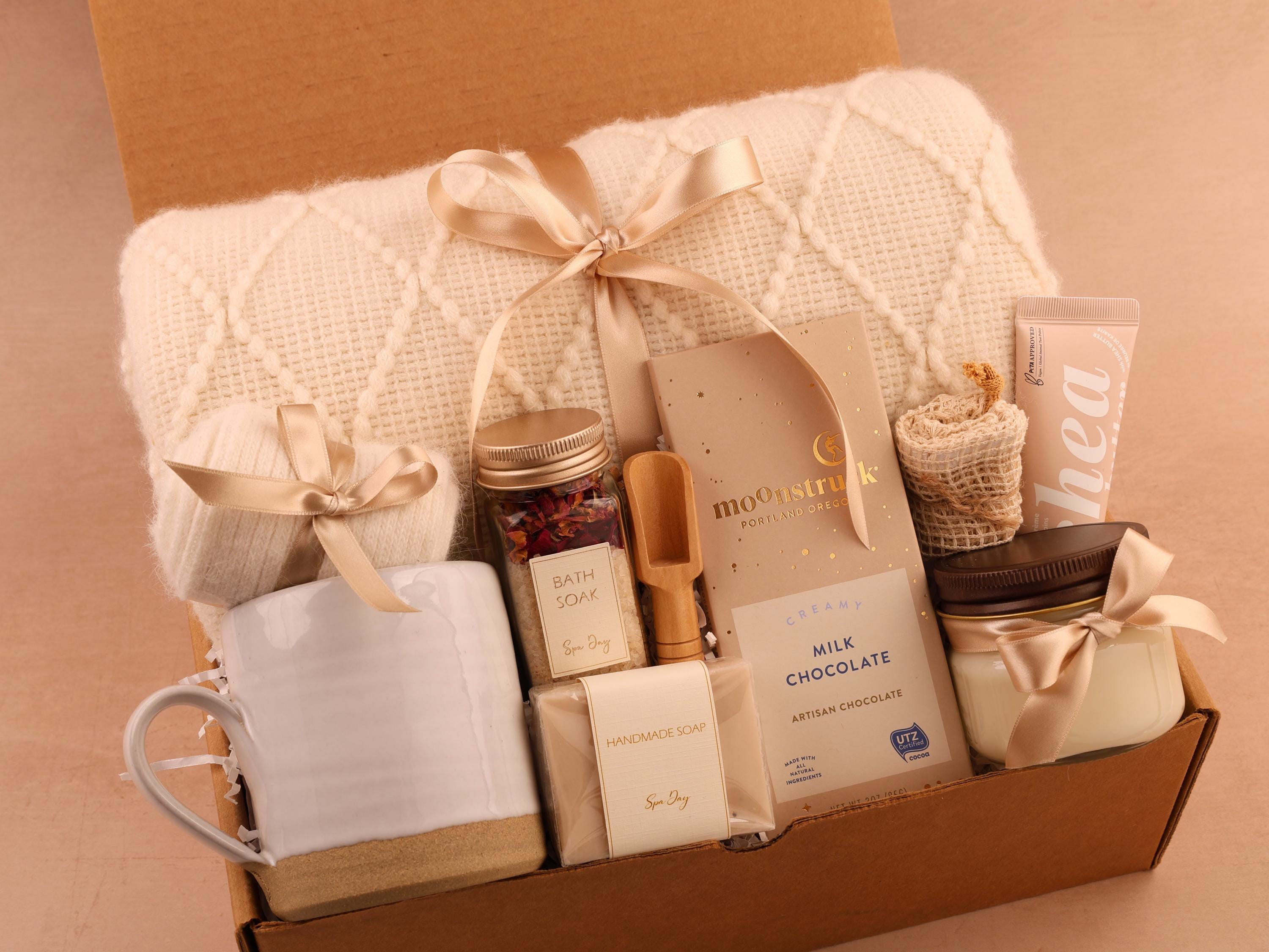 Get Well Soon Blanket Gift Box For Women and Men, Care Package For Her or Him, Thinking Of You, Sympathy, Surgery Recovery, Tea Basket