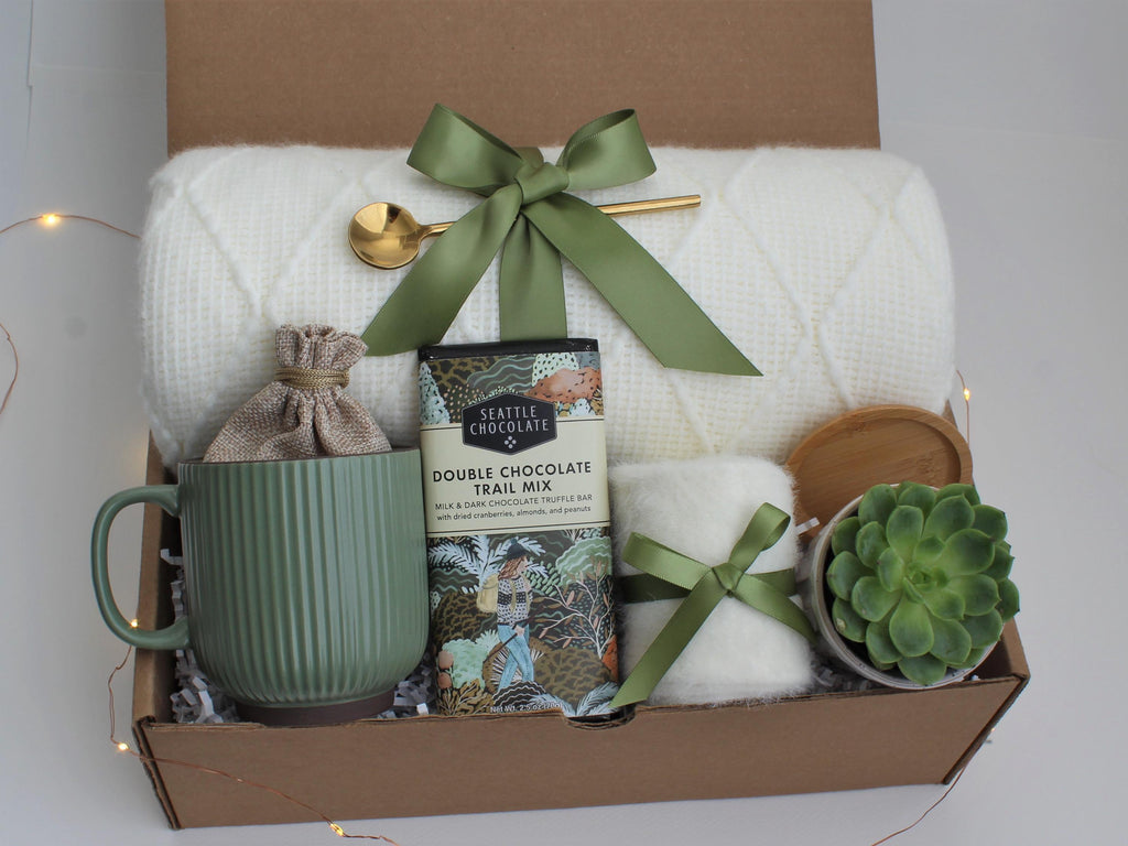 Get Well Soon Blanket Gift Box For Women and Men, Care Package For Her or Him, Thinking Of You, Sympathy, Surgery Recovery, Tea Basket