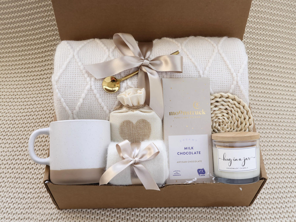 Get Well Soon Blanket Gift Box For Women and Men, Care Package For Her or Him, Thinking Of You, Sympathy, Surgery Recovery, Tea Basket