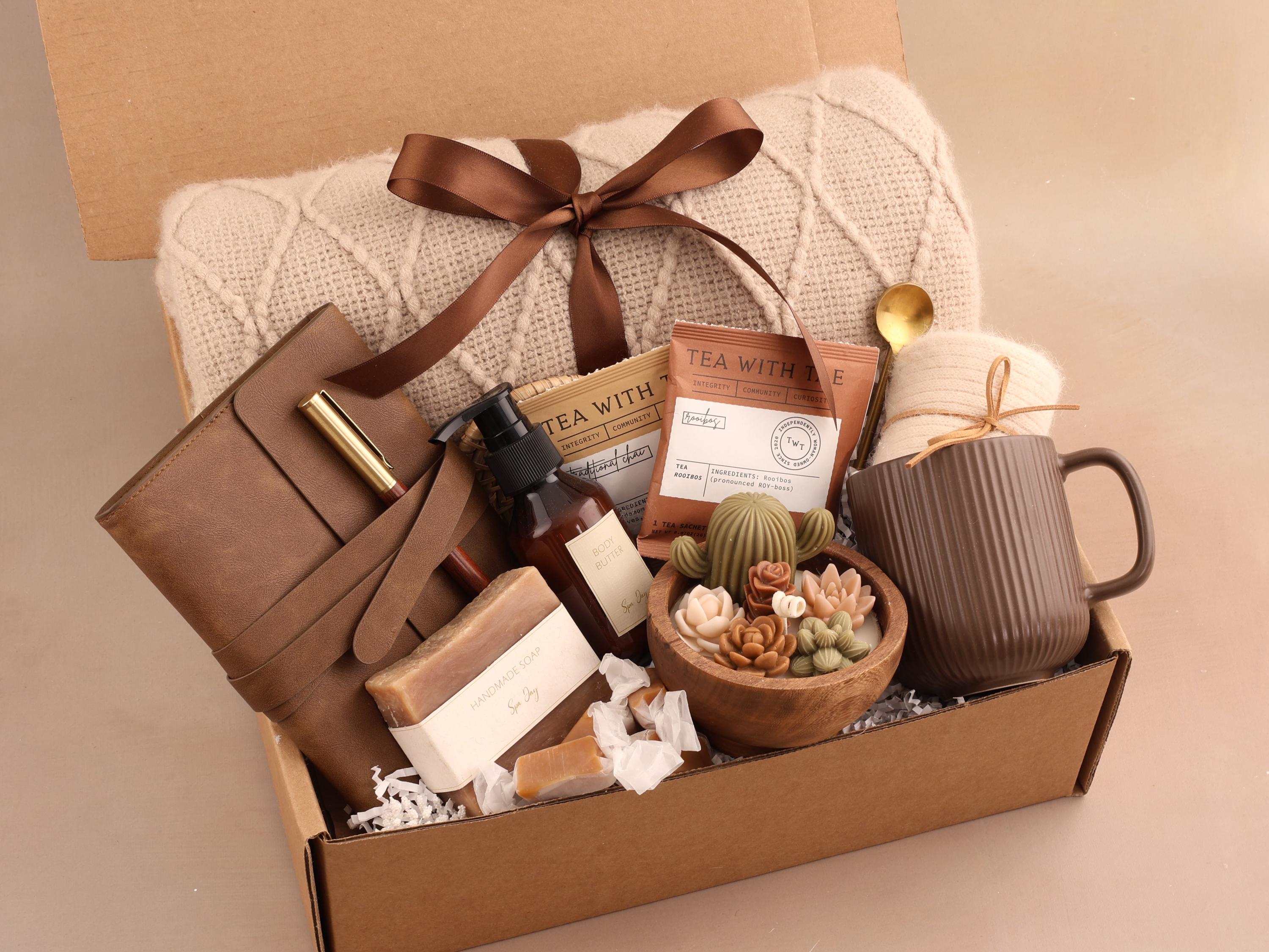 Birthday Gift Box For Her, Spa Set, Artisan Chocolate, Herbal Tea, Cozy Mug